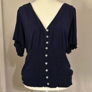 Navy blue shirred waist cotton top size 2X
